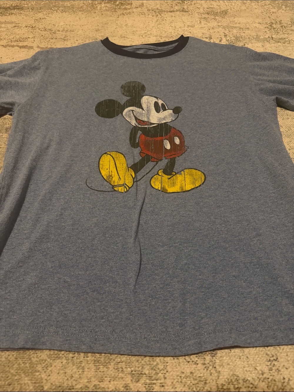 4/$15 Disney Heather Blue Mickey Mouse Graphic Tee with Contrast Trim